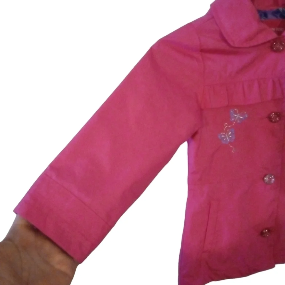 Butterfly Girl's Raincoat London Fog Pink w. Purple Butterfly Lining Hooded Sz 4